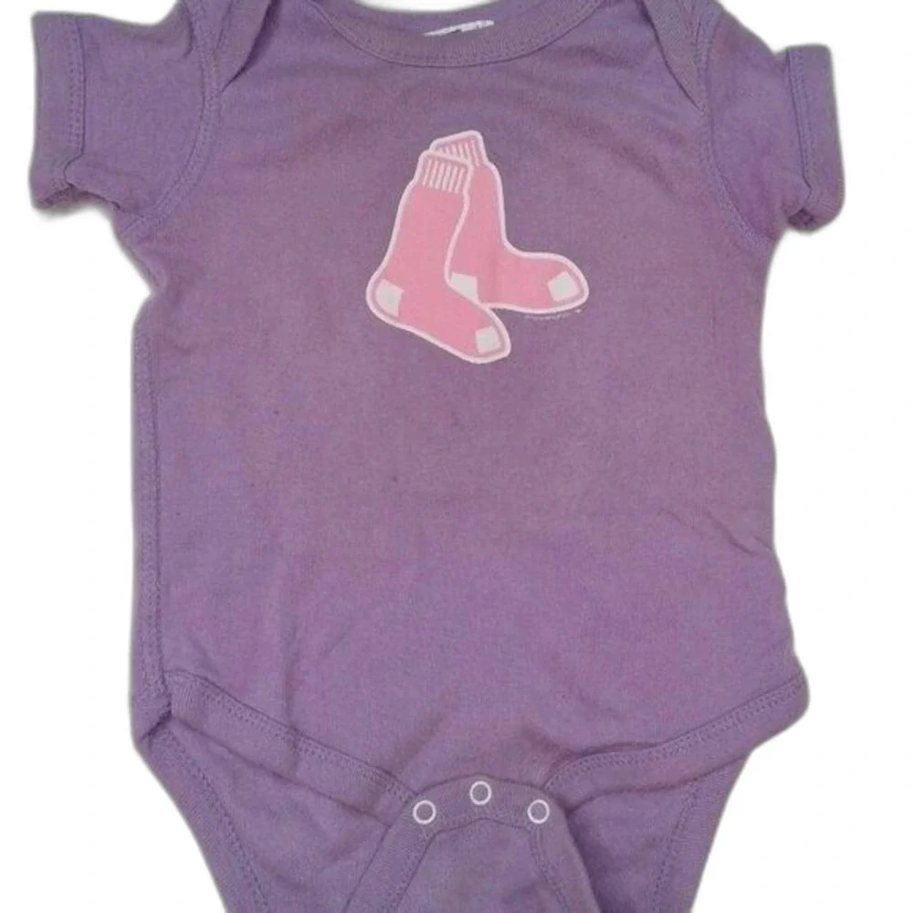 Soft As A Grape Boston Red Sox Short Sleeve Onesie 6M Lavender Pink Red Sox VGUC